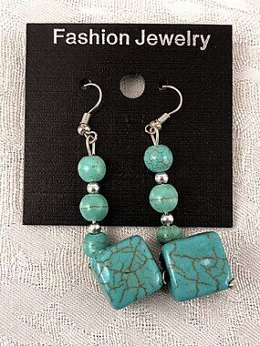SuperJeweler Turquoise Dangle Earrings Silver Tone Geometric Boho NWT